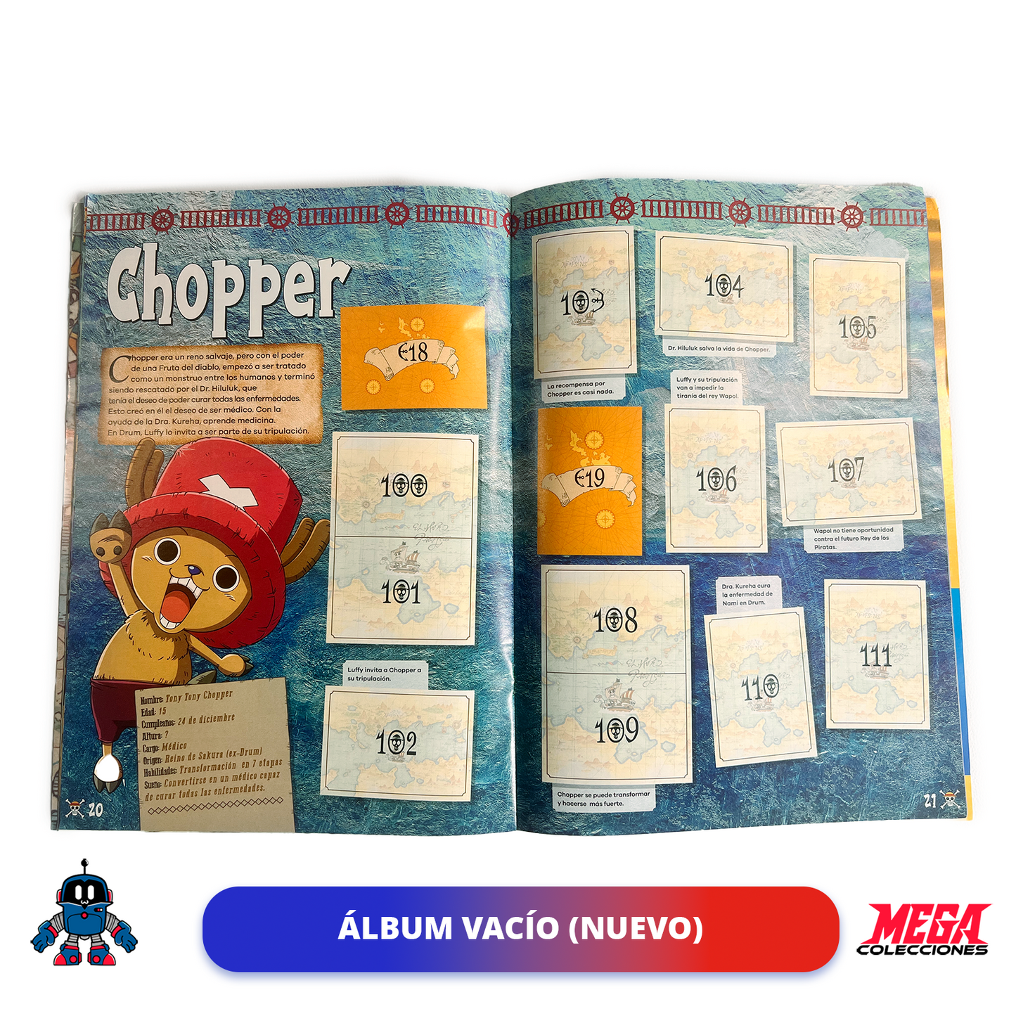 Álbum One Piece (Panini) + Set completo de tarjetas y estampas a pegar