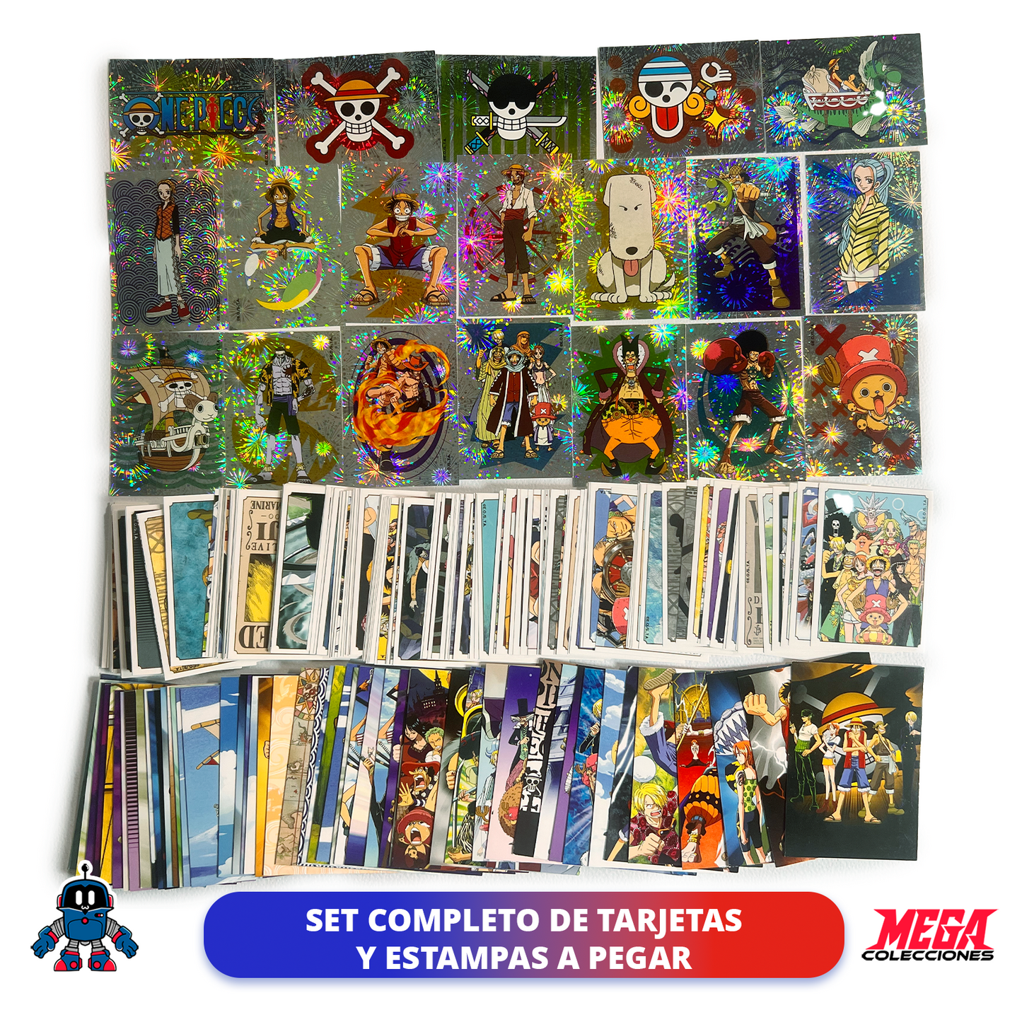 Álbum One Piece (Panini) + Set completo de tarjetas y estampas a pegar